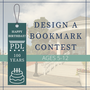 book mark celebrating Plymouth Library's 100th birthday with title design a bookmark contest ages 5 to 12